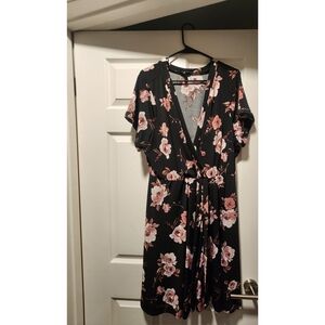 Torrid Black and Pink Floral Midi Dress